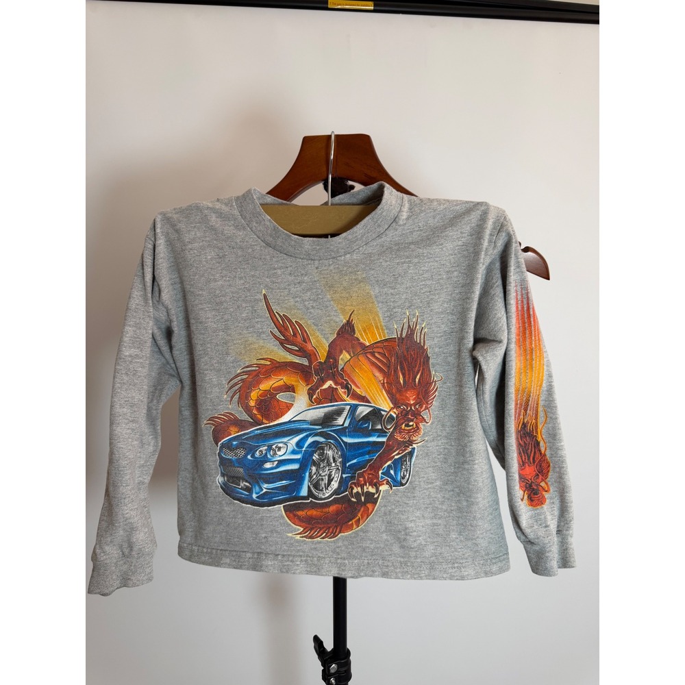 Crewcuts Kids Gray Long Sleeve Dragon Race Car Graphic Shirt Size 5/6